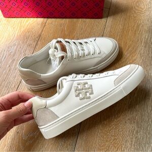 Tory Burch Color Block Nappa Leather Sneakers White Size 7.5 New with Box